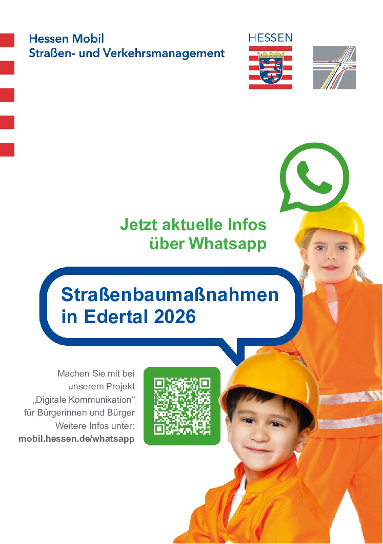 Featured image for “Jetzt WhatsApp-Kanal von Hessen Mobil zu den Straßenbaumaßnahmen in Edertal abbonieren”